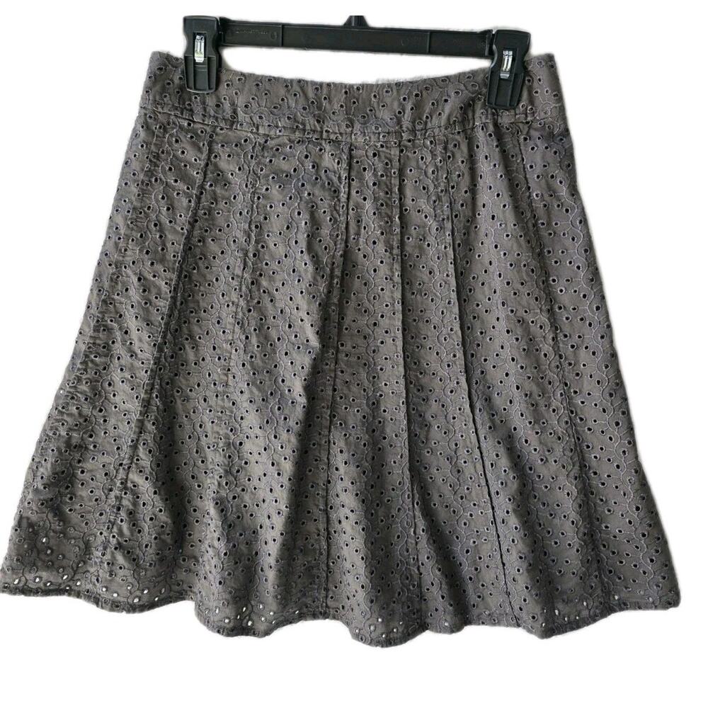 Ann Taylor Petite 4P Embroidered Eyelet Skirt Gray Brown Tea Party Brunch AS IS